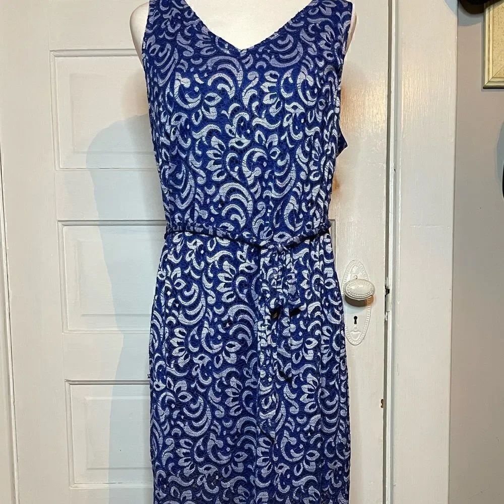 Sharagano Blue & White Half Slip Maxi Dress